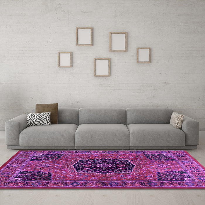 Machine Washable Persian Purple Traditional Area Rugs in a Living Room, wshtr2249pur