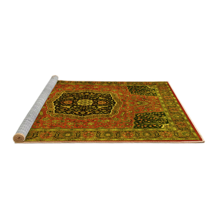 Sideview of Machine Washable Persian Yellow Traditional Rug, wshtr2249yw