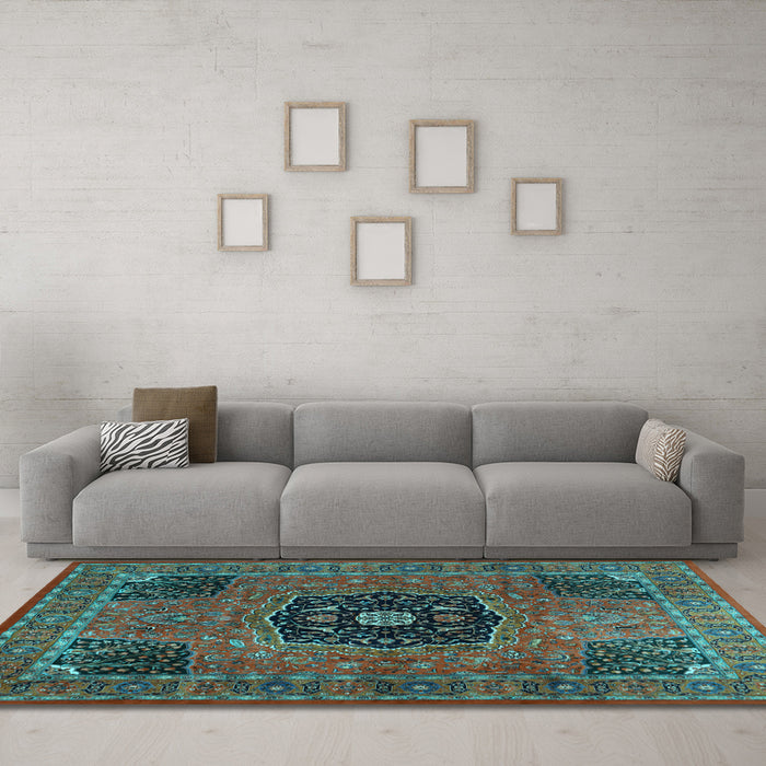 Machine Washable Persian Light Blue Traditional Rug in a Living Room, wshtr2249lblu