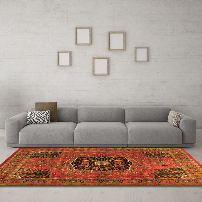Machine Washable Persian Orange Traditional Area Rugs in a Living Room, wshtr2249org