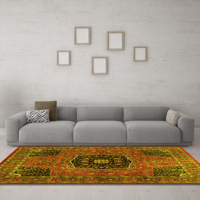 Machine Washable Persian Yellow Traditional Rug in a Living Room, wshtr2249yw
