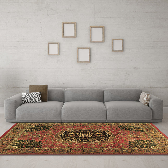 Machine Washable Persian Brown Traditional Rug in a Living Room,, wshtr2249brn