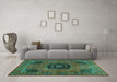 Machine Washable Persian Turquoise Traditional Area Rugs in a Living Room,, wshtr2249turq