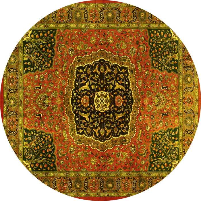 Round Persian Yellow Traditional Rug, tr2249yw