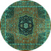 Round Machine Washable Persian Turquoise Traditional Area Rugs, wshtr2249turq