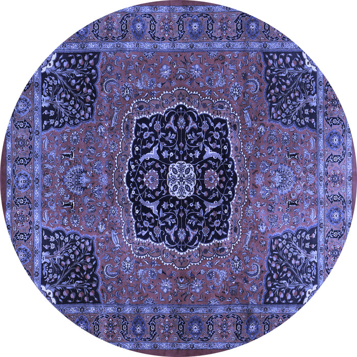 Round Machine Washable Persian Blue Traditional Rug, wshtr2249blu