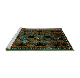 Sideview of Machine Washable Persian Turquoise Traditional Area Rugs, wshtr224turq