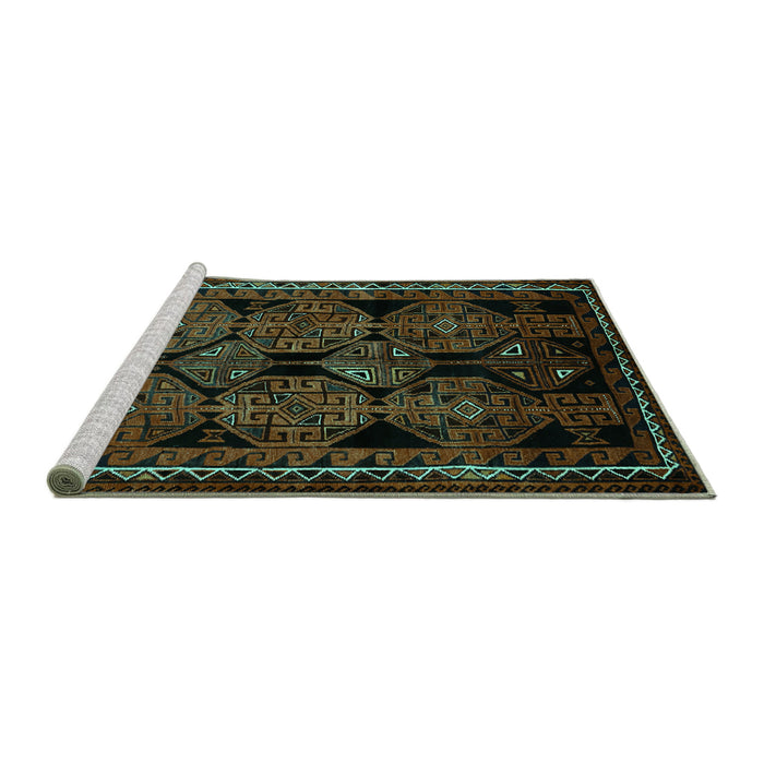 Sideview of Machine Washable Persian Turquoise Traditional Area Rugs, wshtr224turq