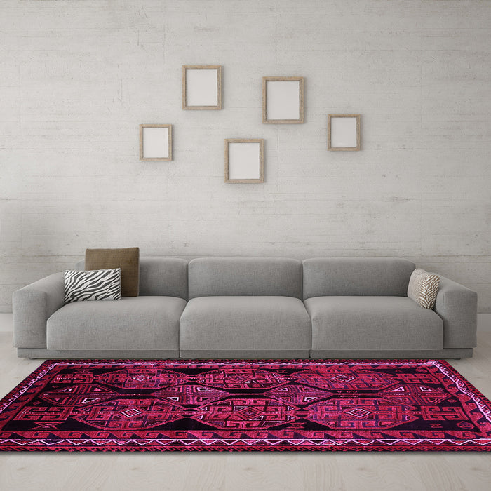 Machine Washable Persian Pink Traditional Rug in a Living Room, wshtr224pnk