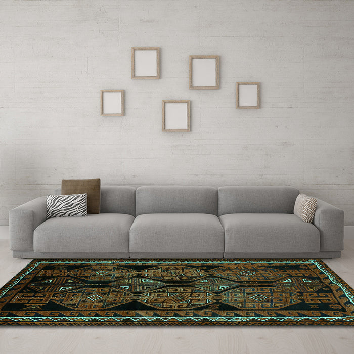 Machine Washable Persian Turquoise Traditional Area Rugs in a Living Room,, wshtr224turq