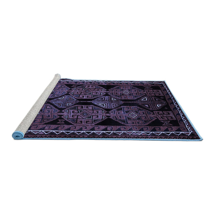 Sideview of Machine Washable Persian Blue Traditional Rug, wshtr224blu
