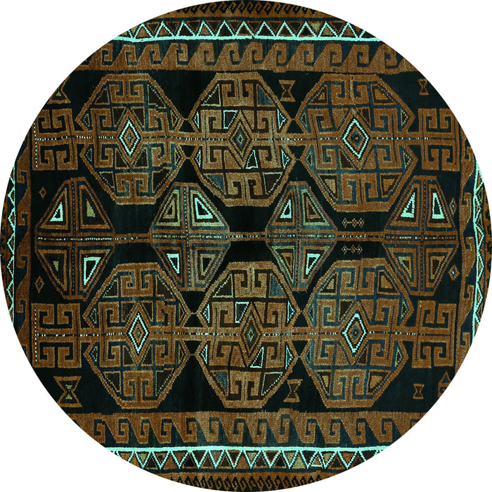 Round Machine Washable Persian Turquoise Traditional Area Rugs, wshtr224turq