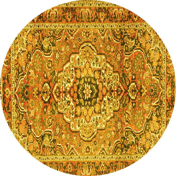 Round Machine Washable Persian Yellow Traditional Rug, wshtr2250yw