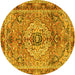 Round Machine Washable Persian Yellow Traditional Rug, wshtr2250yw