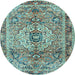 Round Machine Washable Persian Light Blue Traditional Rug, wshtr2250lblu