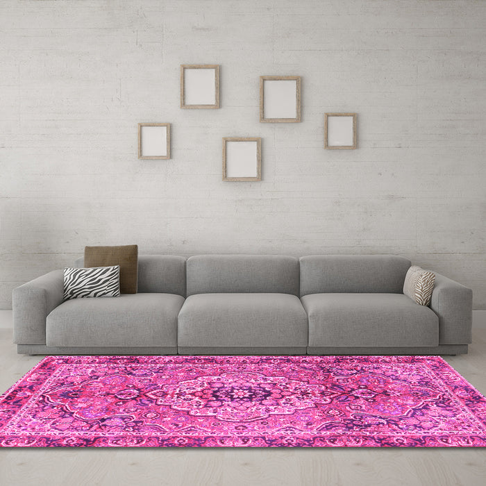 Machine Washable Persian Pink Traditional Rug in a Living Room, wshtr2250pnk