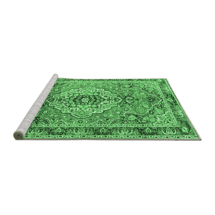 Sideview of Machine Washable Persian Emerald Green Traditional Area Rugs, wshtr2250emgrn