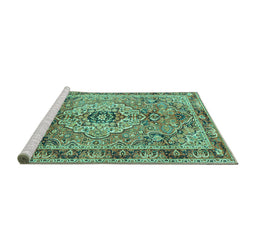 Sideview of Machine Washable Persian Turquoise Traditional Area Rugs, wshtr2250turq