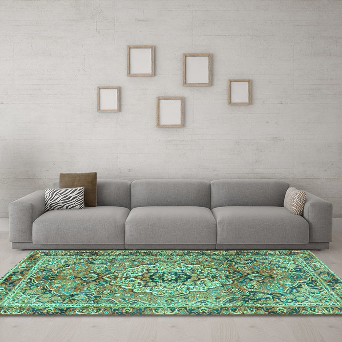Machine Washable Persian Turquoise Traditional Area Rugs in a Living Room,, wshtr2250turq