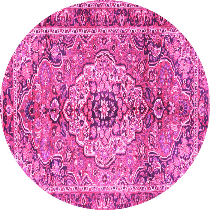 Round Machine Washable Persian Pink Traditional Rug, wshtr2250pnk