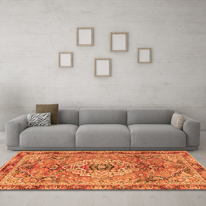 Machine Washable Persian Orange Traditional Area Rugs in a Living Room, wshtr2250org