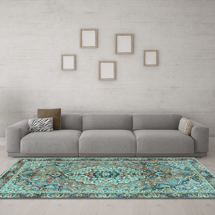 Machine Washable Persian Light Blue Traditional Rug in a Living Room, wshtr2250lblu