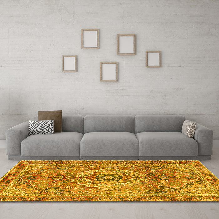 Machine Washable Persian Yellow Traditional Rug in a Living Room, wshtr2250yw