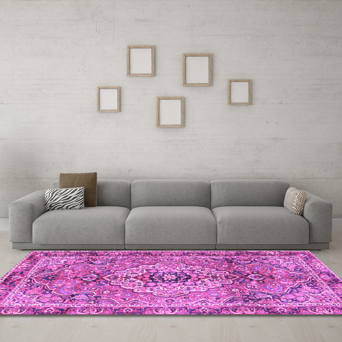 Machine Washable Persian Purple Traditional Area Rugs in a Living Room, wshtr2250pur