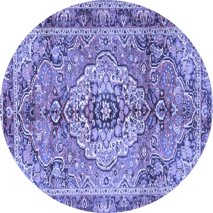 Round Machine Washable Persian Blue Traditional Rug, wshtr2250blu
