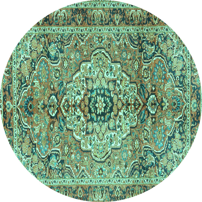 Round Machine Washable Persian Turquoise Traditional Area Rugs, wshtr2250turq
