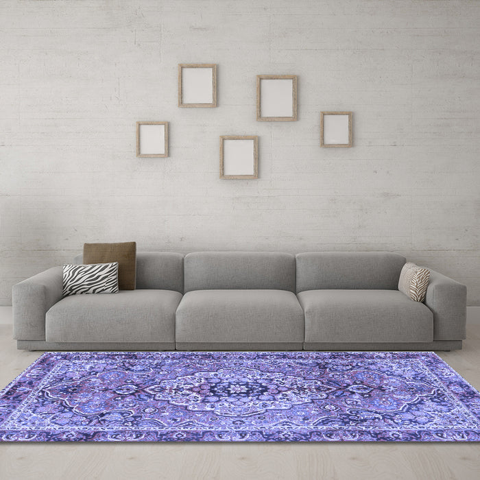 Machine Washable Persian Blue Traditional Rug in a Living Room, wshtr2250blu