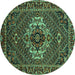 Round Machine Washable Persian Turquoise Traditional Area Rugs, wshtr2251turq