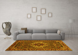 Machine Washable Persian Yellow Traditional Rug in a Living Room, wshtr2251yw