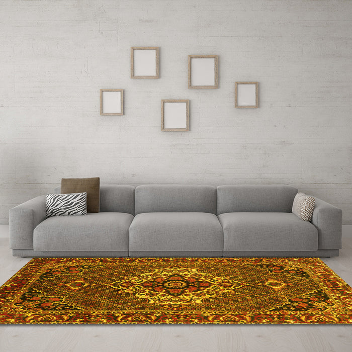 Machine Washable Persian Yellow Traditional Rug in a Living Room, wshtr2251yw