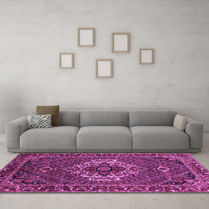Machine Washable Persian Purple Traditional Area Rugs in a Living Room, wshtr2251pur