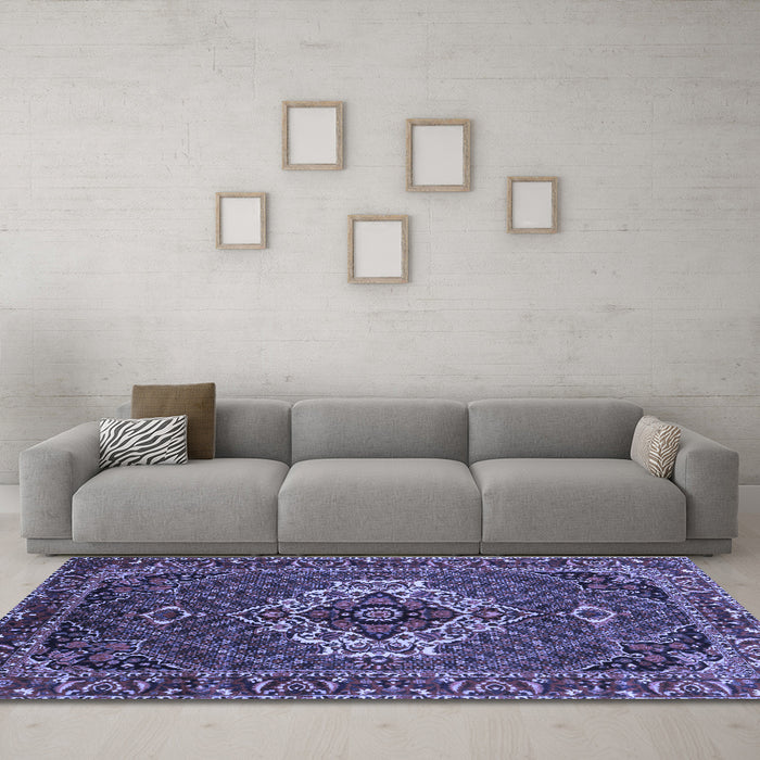 Machine Washable Persian Blue Traditional Rug in a Living Room, wshtr2251blu