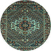 Round Machine Washable Persian Light Blue Traditional Rug, wshtr2251lblu