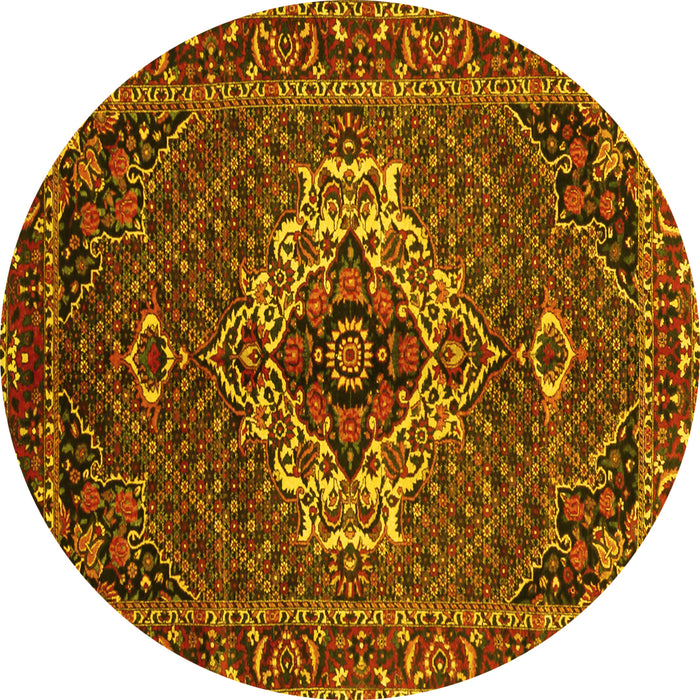 Round Machine Washable Persian Yellow Traditional Rug, wshtr2251yw