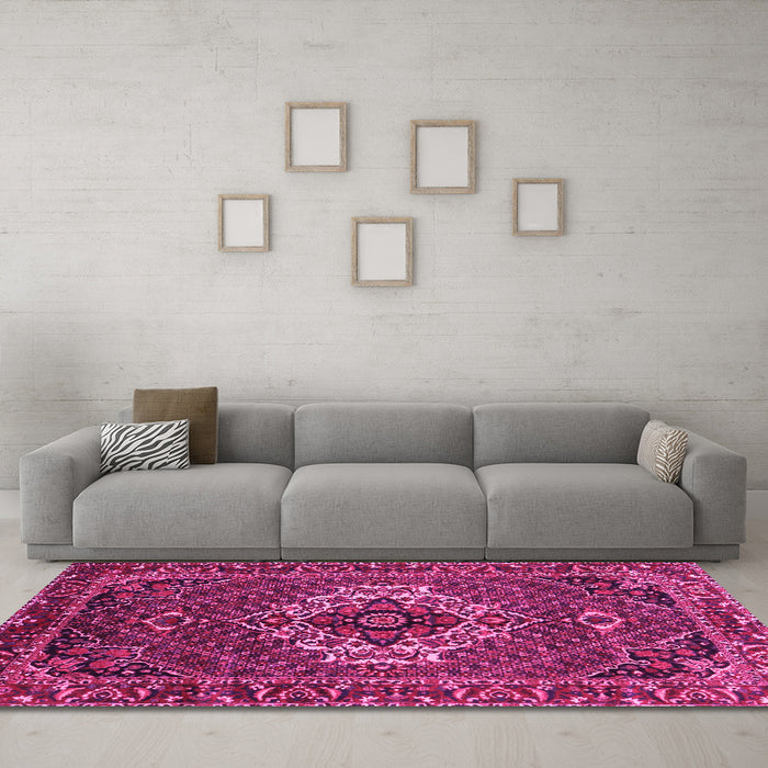 Machine Washable Persian Pink Traditional Rug in a Living Room, wshtr2251pnk