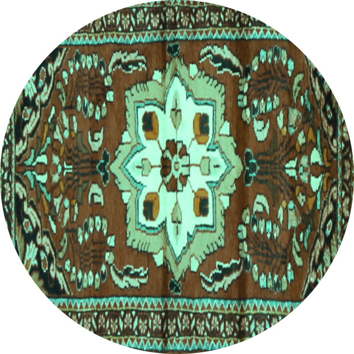 Round Machine Washable Persian Turquoise Traditional Area Rugs, wshtr2252turq
