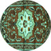 Round Machine Washable Persian Turquoise Traditional Area Rugs, wshtr2252turq