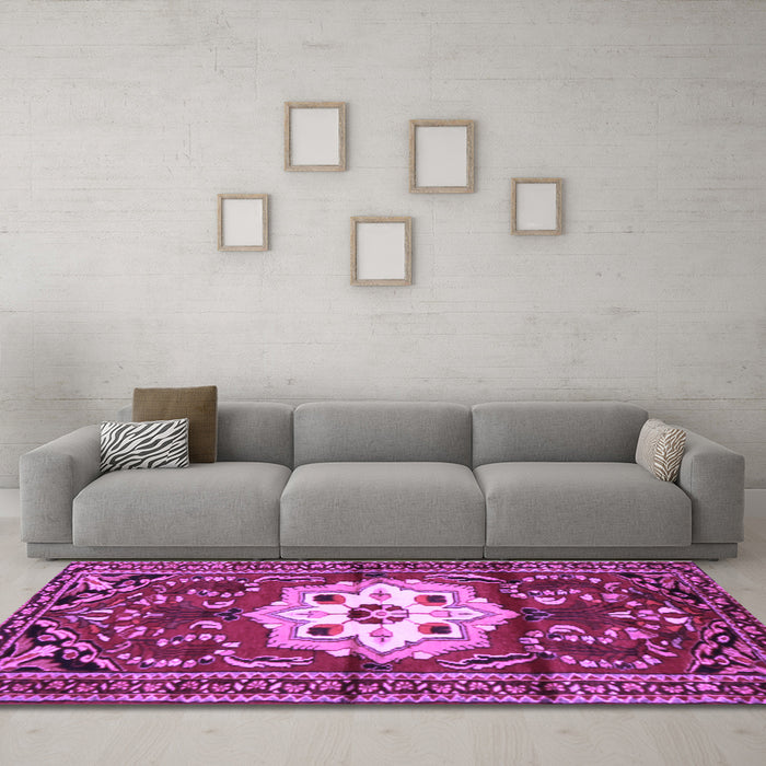 Machine Washable Persian Purple Traditional Area Rugs in a Living Room, wshtr2252pur