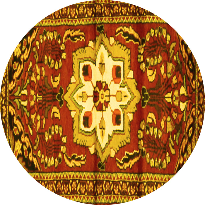 Round Machine Washable Persian Yellow Traditional Rug, wshtr2252yw