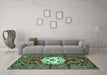 Machine Washable Persian Turquoise Traditional Area Rugs in a Living Room,, wshtr2252turq