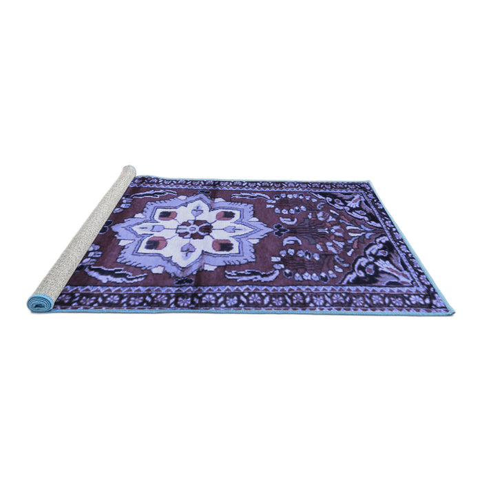 Sideview of Machine Washable Persian Blue Traditional Rug, wshtr2252blu