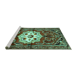 Sideview of Machine Washable Persian Turquoise Traditional Area Rugs, wshtr2252turq