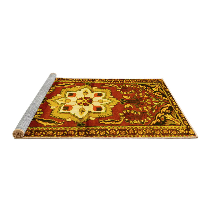 Sideview of Machine Washable Persian Yellow Traditional Rug, wshtr2252yw