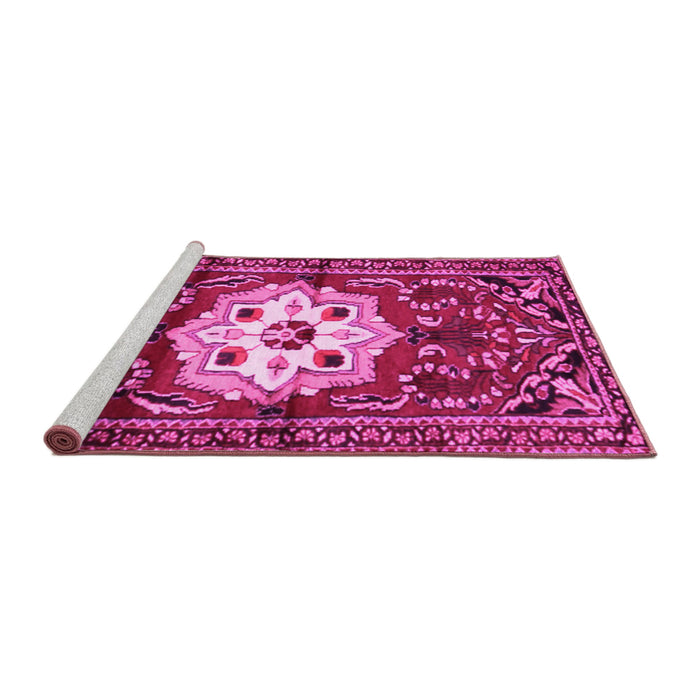 Sideview of Machine Washable Persian Pink Traditional Rug, wshtr2252pnk