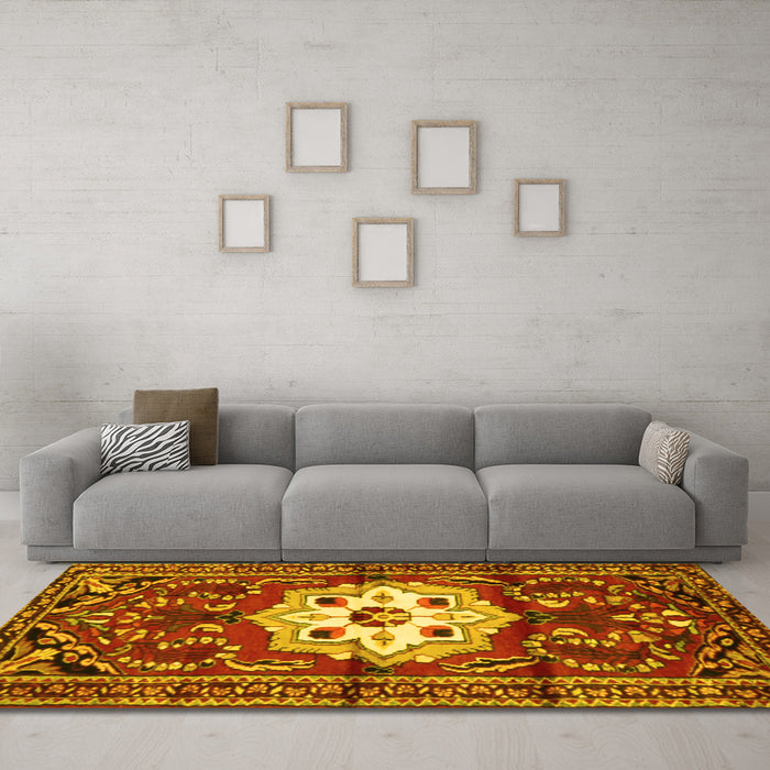 Machine Washable Persian Yellow Traditional Rug in a Living Room, wshtr2252yw