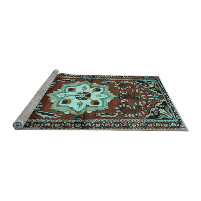 Sideview of Machine Washable Persian Light Blue Traditional Rug, wshtr2252lblu